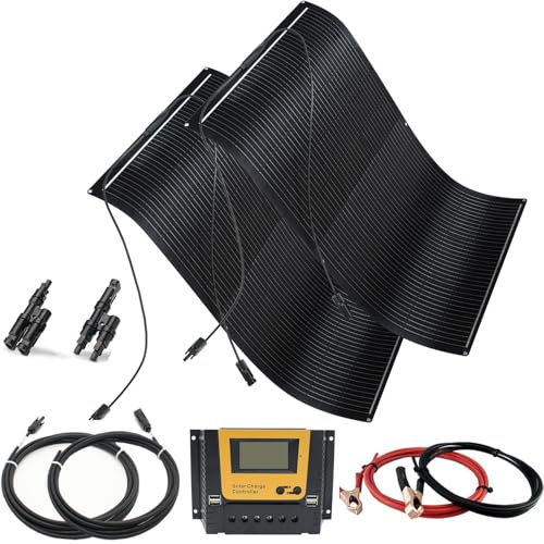 WUZECK 300W Flexibles Solarpanel Kit Set 12V Solaranlage Wohnwagen Camper | Komplettset Solarmodul Flexibel 300Watt Mit 30A 12V/24V Solarladeregler + Solarkabel für Batterien Wohnmobil Camping