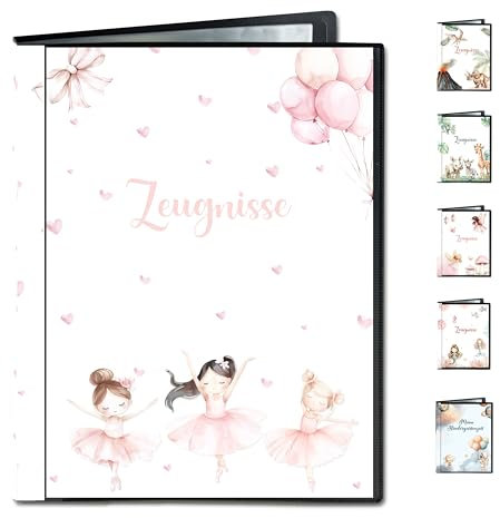 Minilino Zeugnismappe 20 Premium Klarsichthüllen A4 [SCHUTZ UND AUFBEWAHRUNG VON ZEUGNISSEN] Dokumentenmappe für Unterlagen in der Grundschule | Ordner für Zeugnisse (Ballerina)