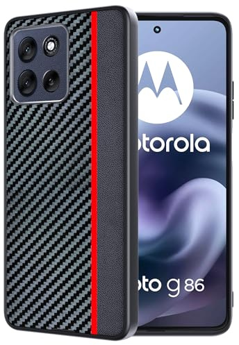 FDHYFGDY Hülle für Motorola Moto G86 Schutzhülle Case – Wasserdicht und Stoßfest – Handyhülle aus Carbonfaser Kompatible Moto G86 Case-Rot und Schwarz