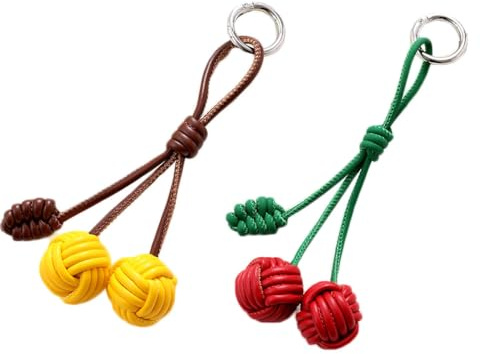 WTRYT Colgante para bolso, 1-2 unidades, de piel, con doble bola trenzada, para teléfono móvil, llavero, llavero, colgante, bolso, cadena, colgante para bolso de mano, para casa, mochilas, regalo
