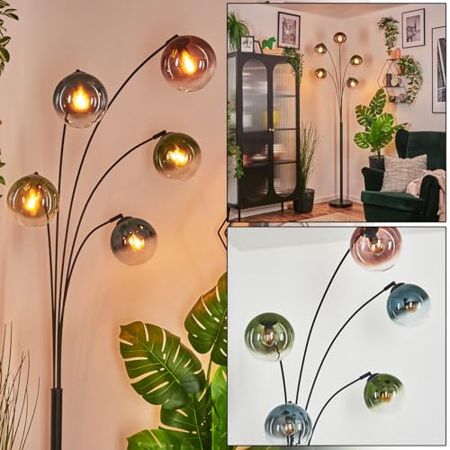 HOFSTEIN Stehleuchte Gastor, Stehlampe aus Metall/Glas in Schwarz/Grün/Blau/Kupfer/Klar, verstellbare Leuchte im Vintage-Design, Ø Schirme 15 cm, Fußschalter, 210 cm, 5xE14, Wohnzimmer, Schlafzimmer