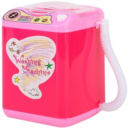 TIKATARER Toy Washing Machine, Mini Simulation Washing Machine Electric Makeup Brush Cleaner Electric Make Up Brush Makeup Sponge Cleaner (Rose Red)