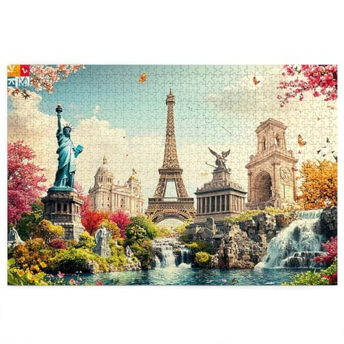 Puzzle 1500 Teile, Holzpuzzle Erwachsene mit Geschenkbox, Paris Puzzle für Erwachsene, Puzzlespiele für Die Ganze Familie, Weihnachtsdeko, Deko Wohnzimmer, Geschenke für Frauen, Landschaft Muster W-77