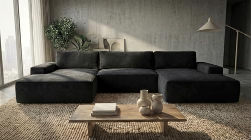 A&J MöbelLand Wohnlandschaft U-Form mit Schlaffunktion und Bettkasten Einar – Modulares Ecksofa, Schlafsofa mit Stauraum