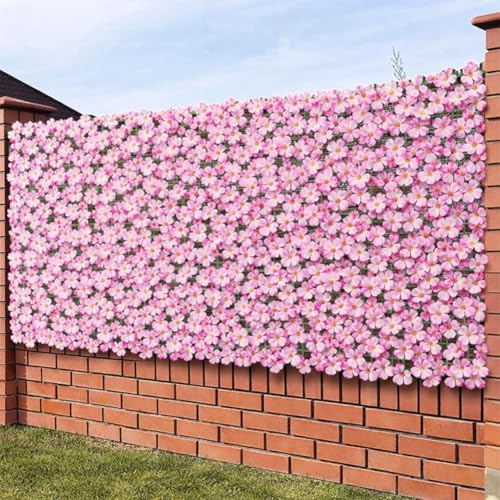 BAKAJI Siepe Artificiale Sintetica da Parete, Rotolo Frangivista Ornamentale da Muro, Ringhiera, Decorazione Anticaduta per Terrazzo, Balcone, Giardino, Esterno (Fiori Rosa)