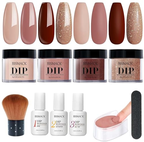 10Pcs/Set Nail Dip Powder Kit, 4 Color Dip Powder with Base/Top Coat Activator, Nail Kits for DIY, Brown, Décorations de maison
