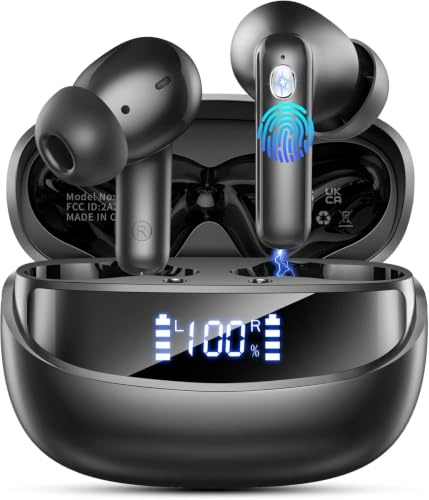 Bluetooth Kopfhörer, Kopfhörer Kabellos Bluetooth 5.4 HiFi Stereo, IP7 Wasserdicht Kabellose Kopfhörer, Ohrhörer mit LED-Anzeige, 56 Std Spielzeit In Ear Kopfhörer mit 6 ENC Noise Cancelling Mics