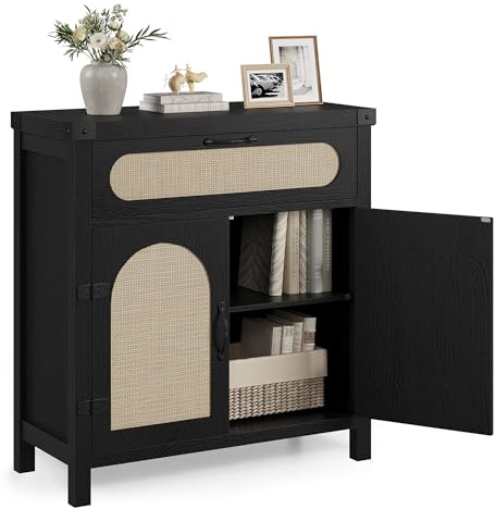GarveeHome Buffet Console en rotin Moderne – Armoire de Rangement avec tiroir et étagères réglables –80x40x80 cm