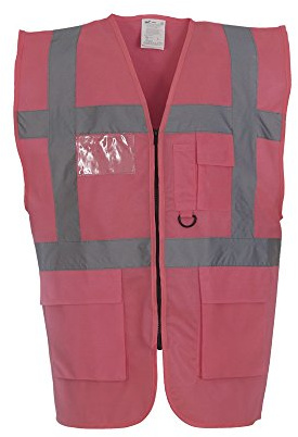 Expert Workwear Coloured Hi Vis Executive Vest High Viz Vests Zip with Pockets - 18 Colours (3XL, Pink)