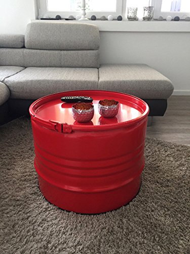 Fassmöbel Tisch Couchtisch Ölfass Beistelltisch mehrere Farben 45 cm hoch ø 57 cm Durchmesser (Rot + Spannring)