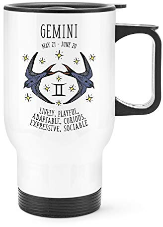 Gemini Horoscope Travel Mug Cup with Handle