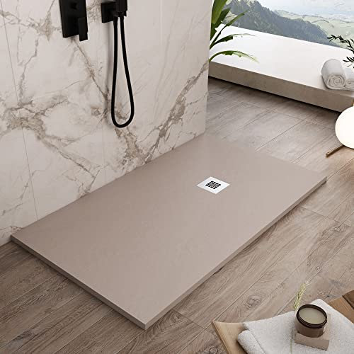 Receveur de douche en résine de marbre effet pierre ciment Sable PLUS - 75 x 170