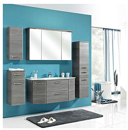 Pelipal - Alika 12 - Badmöbel-Set - 112 cm - Badset - 6-teilig mit Spiegelschrank, Glas-Waschtisch usw. in Graphit Struktur quer