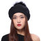 Damen Baskenmütze Strickmütze schöne Winter Mütze Bommelmütze Beanie Waschbär Fell Bommel - schwarz