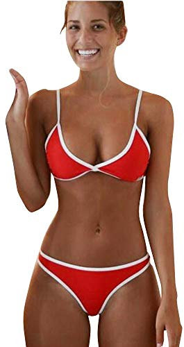 Maillot de Bain 2 Pièces Femme Push Up Shorty Pas Cher Bandage Ensemble Mini Micro Bikini Femme Sexy String Tankini Femme Grande Taille Monokini Vintage Trikini Femme Natation (Rouge, L)