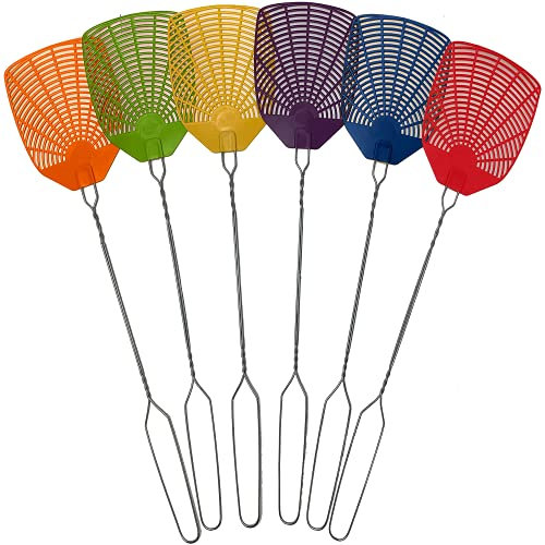 W4W – 4 Matamoscas con mango extralargo, para uso en interior o exterior, control de plagas, con 30 etiquetas