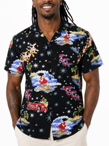 King Kameha Funky-Hawaii-Hemd, Weihnachten, Herren, Kurzarm, Christmas-Surf-Santa, Schwarz, XXL
