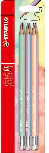STABILO - Bleistift mit Radierer - swano Pastel - 6er Pack - mit 6 verschiedenen Farben - Härtegrad HB