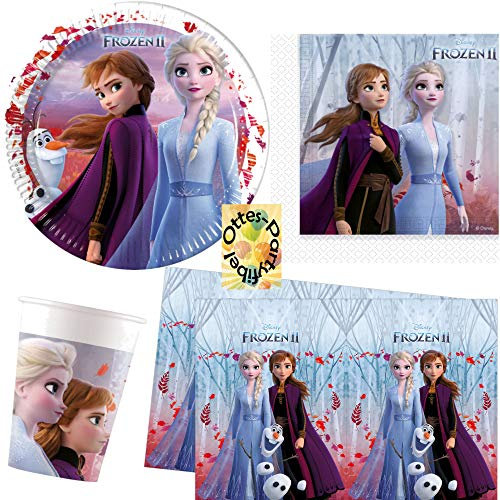 HHO Eiskönigin-Party-Set Frozen 2 Party-Set 37tlg. für 8 Kinder Teller Becher Servietten Tischdecke