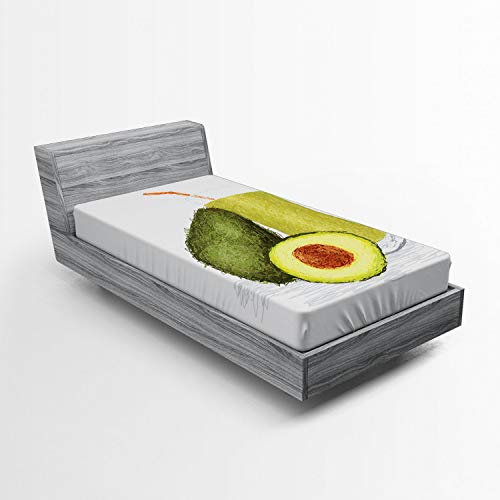 ABAKUHAUS Avocado Spannbetttuch, Frischer Avocado Smoothie, Soft Dekorativer Stoff Bettwäsche Rund-um Elastischer Gummizug, 90 x 200 cm, Hellgrün Orange