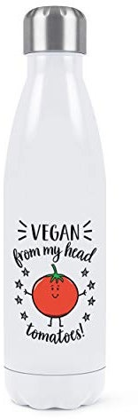 Vegan von My Head Trinkflasche, doppelwandig, isoliert, Edelstahl, 500 ml, Weiß