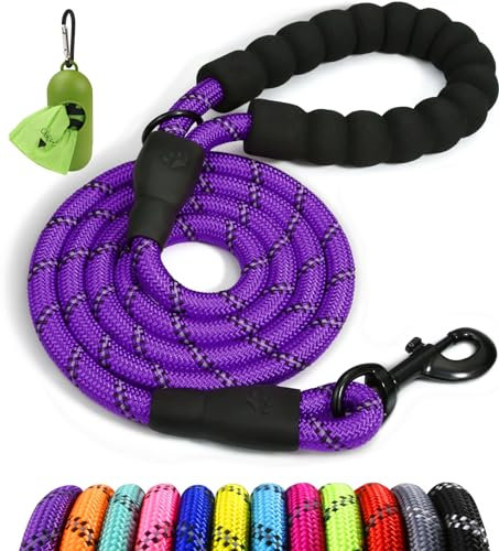 Taglory Hundeleine mit bequemen gepolsterten Griff, robuste Hundeleine zum Trainieren und Gassi gehen, 150×1.2cm Reflektierend Führleine aus weichem Nylon für große Hunde,lila