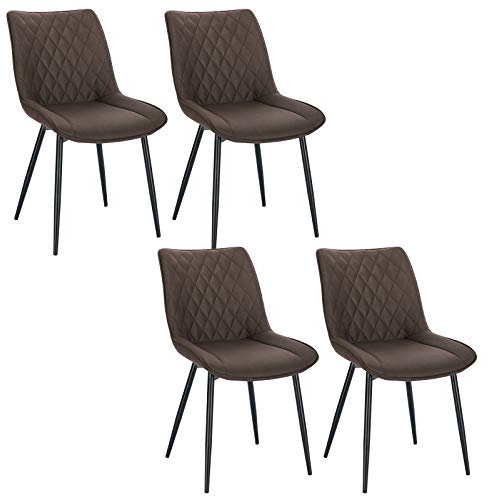 WOLTU Esszimmerstühle 4er Set, Küchenstühle, Wohnzimmerstühle, Polsterstühle mit Rückenlehne, für Esszimmer, Küche, Wohnzimmer, Büro, Sitzfläche aus Stoffbezug, Metallbeine, Dunkelbraun BH248dbr-4