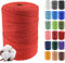 3 mm x 500 m Cordon en Coton macramé Doux, 4 brins torsadés Coton Naturel pour accrochage Mural, Bricolage, Artisanat, Tricot, accroche-Plantes, projets de décoration, Rouge