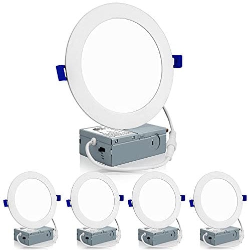 Meconard 4 Pcs 6 Inch Ultra-Thin LED Recessed Ceiling Lights, 3000K/4000K/5000K Selectable, Dimmable 12W=110W, 1050LM, IC Rated Can-Killer Downlights with Junction Box, ETL and Energy Star