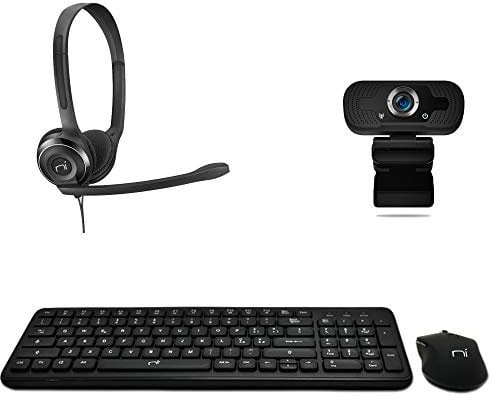 NONSOLOINFORMATICA Kit tastiera mouse senza fili con webcam full hd 1080 cuffie con microfono per videoconferenze, skype, zoom, google meet, teams, didattica e smart working (KIT-SMART-WORK)