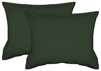 jilda-tex 2er Pack Zierkissenhülle Stone-Washed Renforce Lissabon 100% Bio-Baumwolle Knitterlook Stehsaum Bügelfrei Uni Leinen-Optik Bügelfrei GOTS Made in Green (Waldgrün, 2X 50 x 50 cm)