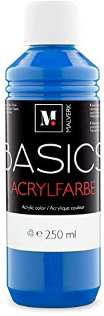 Malverk Basics® - je 250ml hochwertige Acrylfarbe | Malfarbe | Made in France | auch geeignet für Acryl Pouring | schnell trocknend | wasserfest und lichtecht | auf Wasserbasis | Primärblau