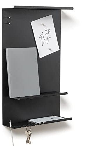 byde Wandorganizer Hele aus Stahlstruktur. 30 x 9 x 49 cm 3-in-1 Wandregal mit Magnettafel und Magneten. Tafel für Schlüssel, Zeitungen und Notizen. Schwarze Farbe