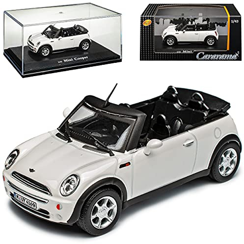 Cararama Mini Cooper Cabrio Weiss R52 2004-2008 mit Sockel und Vitrine 1/43 Modell Auto mit individiuellem Wunschkennzeichen
