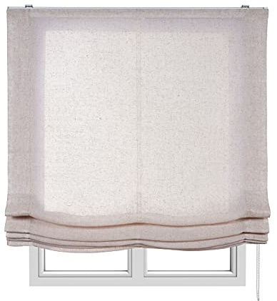 Raffrollo lichtdurchlässig ohne Stäbe für Fenster 180x175 cm Beige | Einfache Montage an Wand/Decke. Filtert das Licht. Raffgardine in Leinenoptik für Wohnzimmer Schlafzimmer Küche StoresDeco