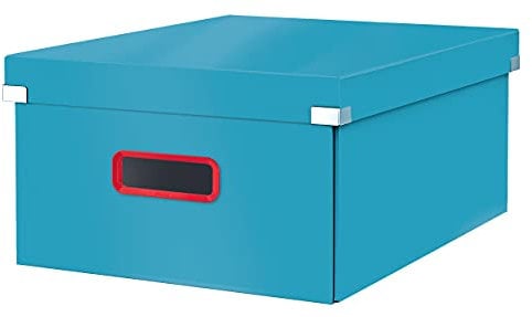 Leitz Click & Store Large Storage Box, Foldable A3 File Box with Lid, Premium Strong Cardboard Container for Home/Office Filing, Cosy Range, Calm Blue, 53490061