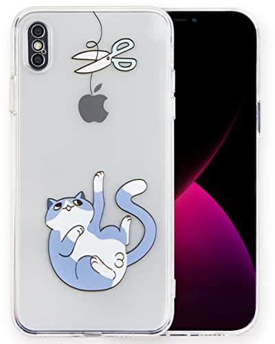 INLOYGEM Case for iPhone Xs Max, Clear Shockproof Soft TPU Bumper Cover with Blue Cat Pattern, Slim Thin Transparent Phone Case for Apple iPhone Xs Max-Blue Cat