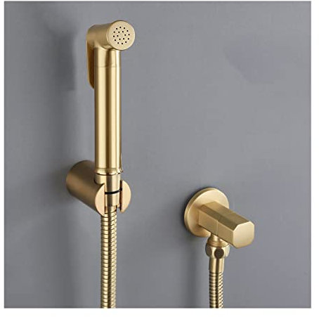 Ksunun Kit Bidet WC en Laiton - Pulvérisateur de Bidet à Main - Pomme de Douche Toilette Or Brossé Kit Douchette WC Mural avec Tuyau et Support, pour l'hygiène Personnelle