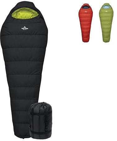 Teton LEEF Lightweight Mummy Sleeping Bag Perfect for Camping, Hiking, and Backpacking; Cold Weather Option, Compression Sack Included - Black & Sage, 20F
