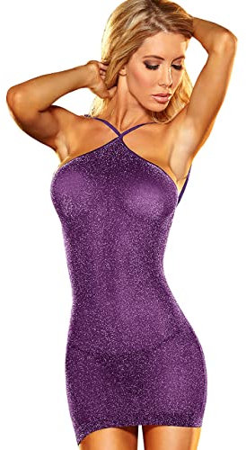 UMIPUBO Lingerie Donna Intimo Halter Aderente Mini Abito Intima Camicia da Notte Bodycon Pigiama (Viola)