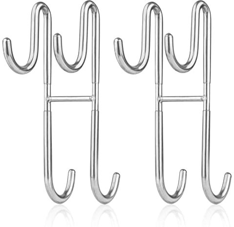 La Desire Glass Shower Hooks Set, 2 Pcs Stainless Steel Over Door Double Sided S Shaped Extended Towel Hanger Bathroom Hooks