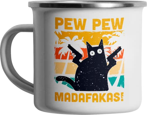Pew Pew Madafakas Katze lustig bedruckte Emailletasse Lustige Sprüche Emaille Tasse