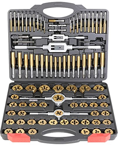 WYNNsky Die and Tap Set in SAE and Metric, Hex Threading Dies for External Threads, Thread Tap for Internal Threads, Thread Wrench, Thread Pitch Gauge, 86 Pieces Gauge Kit for DIY Tapered