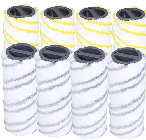 Wessper Mikrofaser Ersatzteile Walzenset für Kärcher 2.055-007.0 2.055-006.0 FC3 FC5 FC7, Hartbodenreiniger Roller, Steinrollerbürsten, Elektrischer Bodenreiniger, Set 8 Stück- 4 gelb+ 4 grau