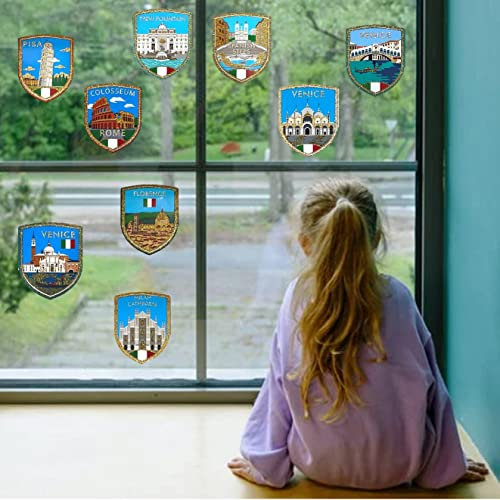 A-ONE Italy Tourist Destinations Shimmering Gold Well-Known Window Stickers 9 PCS+NATO Backpake Woven Patch 1PC, Italia Sightseeing Spots Car Static Decals for Mirror Home Kitchen Décor WG4+NO.422