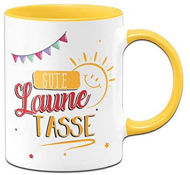 Tassenbrennerei Kaffeetasse mit Spruch - Gute Laune Tasse - Becher lustig als Geschenk für Kollegen, Kollegin (Gelb)