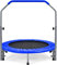 GYMAX Trampoline de Fitness Pliable avec Poignée Réglable à 4 Niveaux, Ressorts en Acier Renforcés, Couverture Rembourrée, Sac de Transport, Trampoline de Loisirs pour Adultes/Enfants (Bleu)