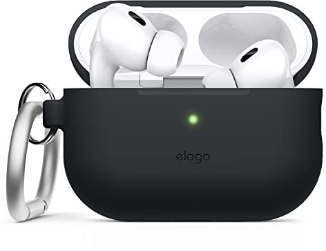 elago Silikon Hülle für AirPods Pro 2 | Front-LED sichtbar, kabelloses Laden (Schwarz)