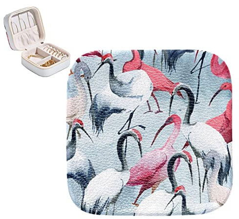 Schmuck-Organizer-Box, PU-Leder, kleines Schmuckkästchen, Storch, Tier
