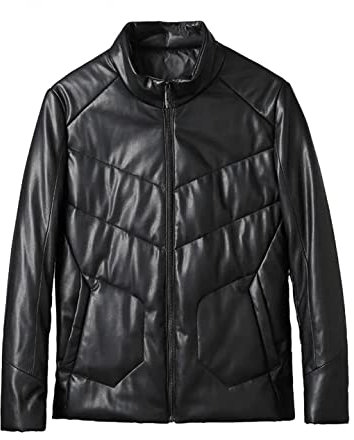 Retro Herren Echtleder Schaffell Klassisch Weiß Entendaunen Echtes Wildleder Mantel Schwarz XXL